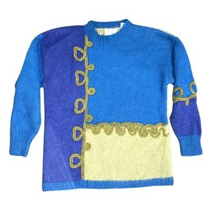 Vtg Express Handknit Mohair Blnd Sweater Women Medium Indie Artsy Statement Boxy